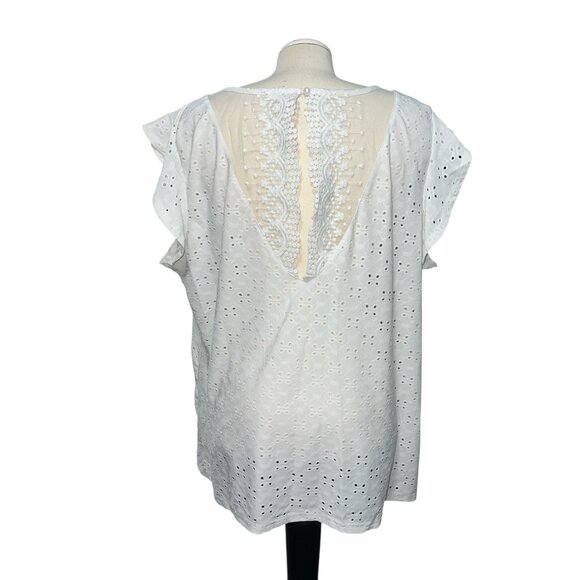 BloomChic V Neck Eyelet Cutout Flutter Cap Sleeve Blouse Sz 18-20 (2XL) White - Picture 2 of 9